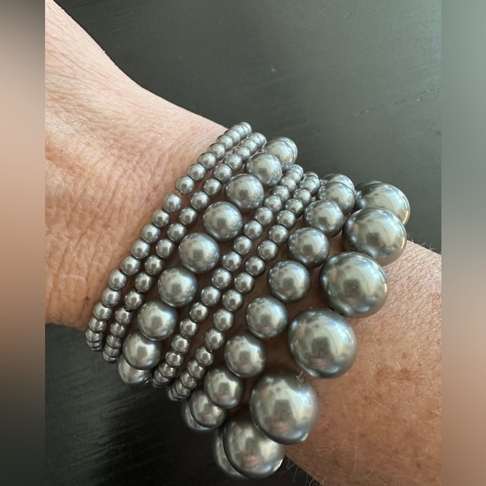 Faux grey pearl bracelet stack
